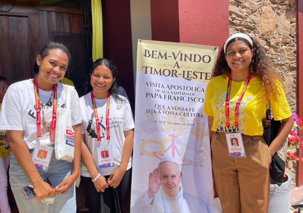 Isaura Baptista Barros, right, attends the gathering between Pope Francis and young people of Timor-Leste in the island nations capital city of Dili on Sept. 11. (Photo Courtesy of Laudato Si' Movement Timor-Leste)