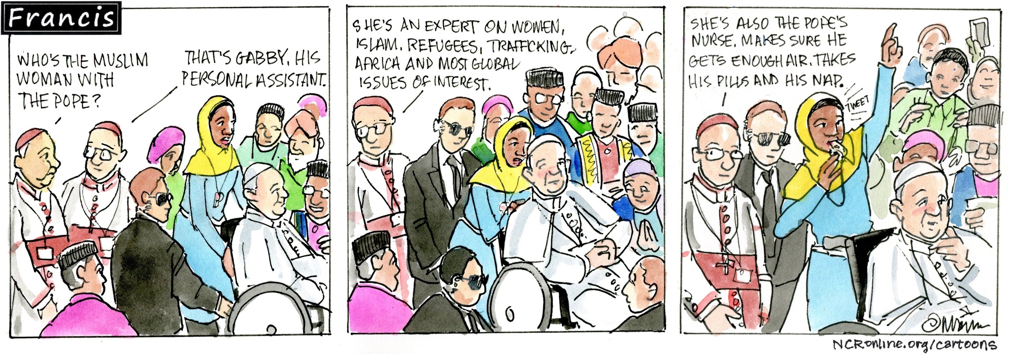 Gabby draws some curiosity on the pope's Asia trip.