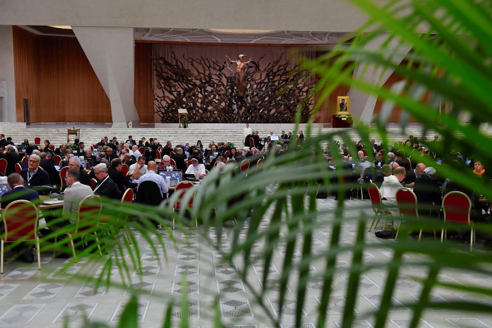 Pope Francis and members of the Synod of Bishops on synodality gather in the Vatican's Paul VI Audience Hall Oct. 8. (CNS/Vatican Media)