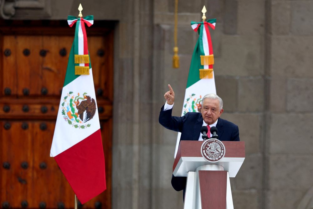 Outgoing Mexican President Andrés Manuel López Obrador delivered his final State of the Union address at Zocalo Square in downtown Mexico City. Sept. 1. (OSV News/Reuters/Raquel Cunha)