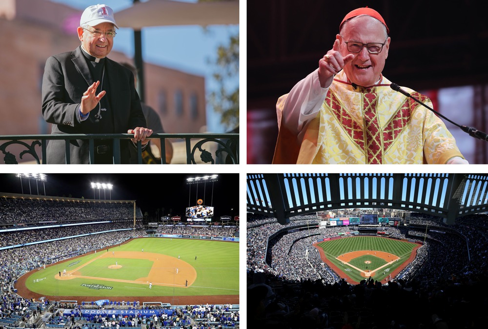 Combo photo of the prelates, and their teams' stadiums.