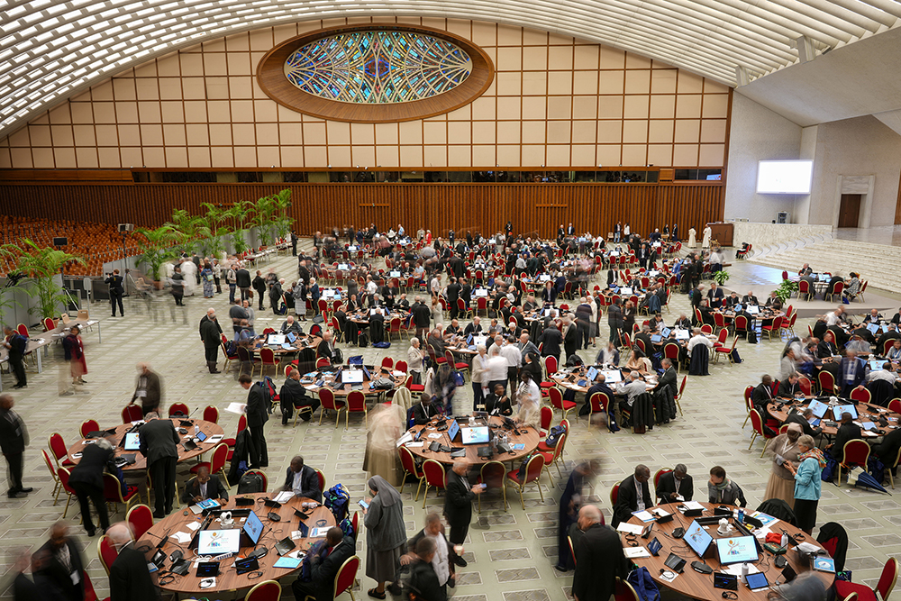 Participants attend a session of the 16th General Assembly of the Synod of Bishops at the Paul VI Hall at the Vatican, Oct. 7, 2024. (AP/Andrew Medichini)