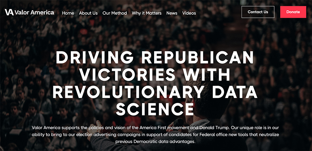 A screenshot of the Valor America website (NCR screenshot)