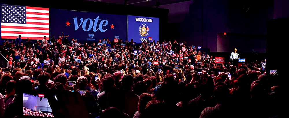 President Barack Obama speaks to a crowd of nearly 5,000 at the Baird Center in downtown Milwaukee Nov. 3. (Samuel Butler)