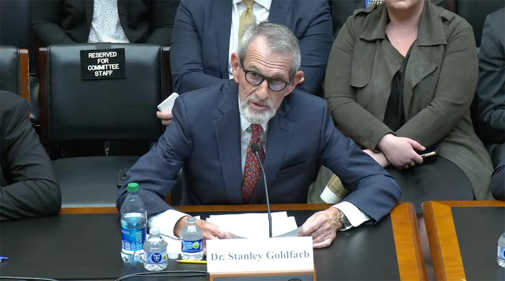 Dr. Stanley Goldfarb, founder of Do No Harm, testifies at a hearing of the U.S. House Subcommittee on Higher Education and Workforce Development March 7 in Washington, D.C. (NCR screenshot/YouTube/House Committee on Education & the Workforce)