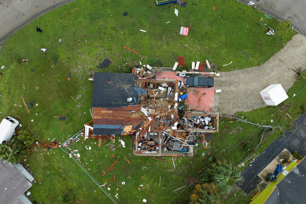 A drone view shows a home destroyed by a tornado as Hurricane Milton approaches Fort Myers, Fla., Oct. 9, 2024. (OSV News photo/Ricardo Arduengo, Reuters)