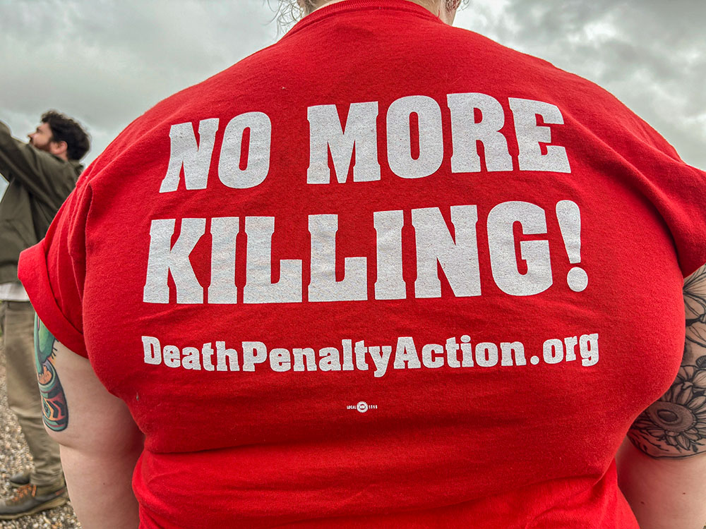 Anti-death penalty activists protest in front of the Holman Correctional Facility in Atmore, Ala., on Jan. 25, 2024. (AP/Kim Chandler, File)