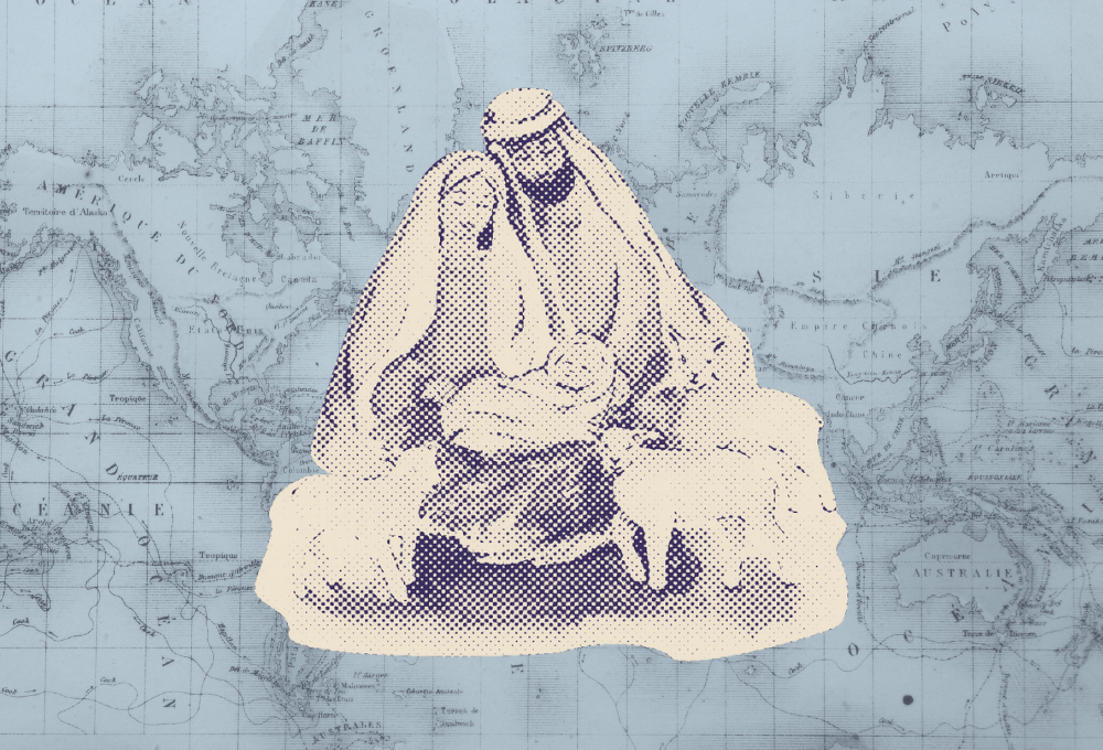 An image of the Holy Family superimposed over a map (GSR illustration/Olivia Bardo)