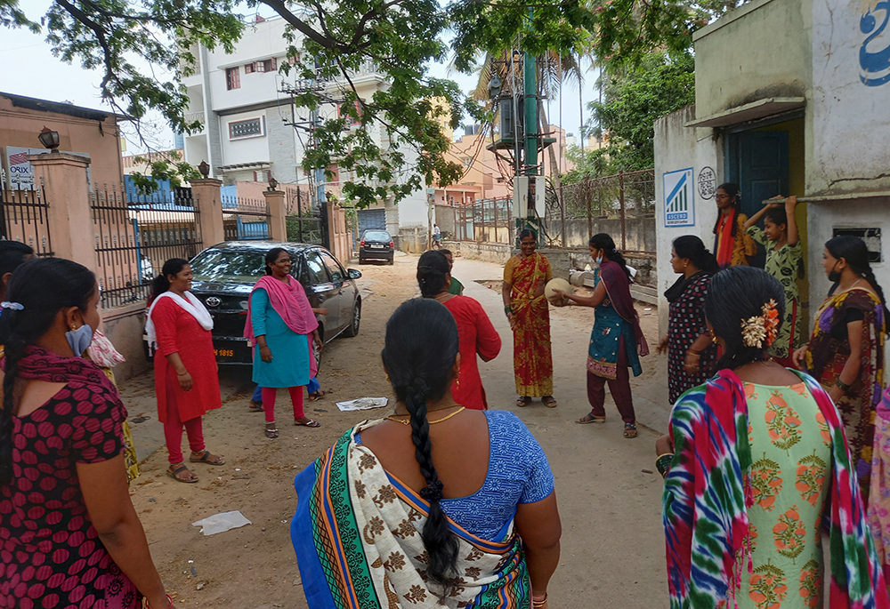 Through educational campaigns in schools, parishes and communities, the Dominican Sisters of the Presentation create awareness about the dangers of trafficking. They conduct street plays and workshops to empower women and young girls with knowledge about their rights and the skills to pursue dignified livelihoods. (Courtesy of Deepa Moonjely)