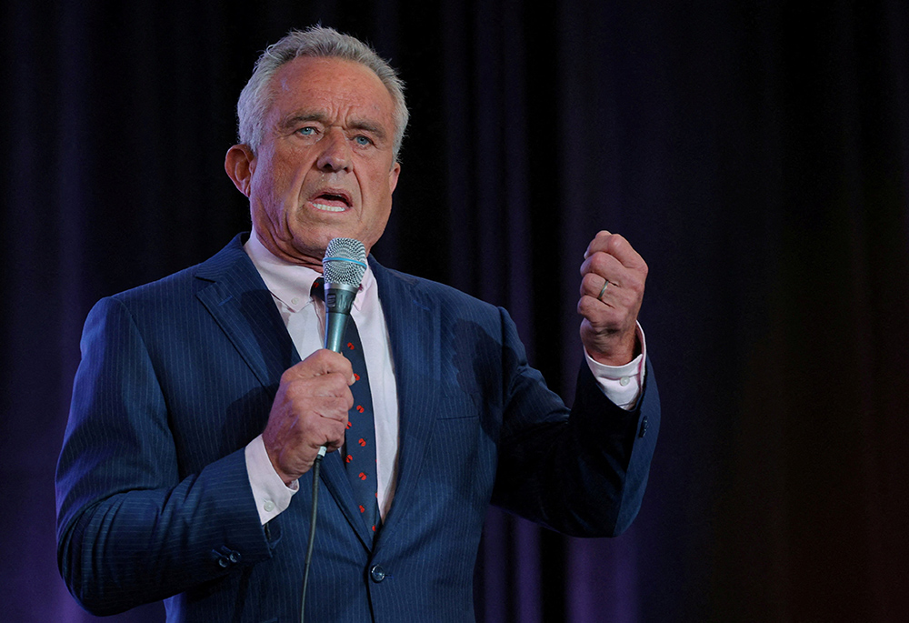 Robert F. Kennedy Jr. is pictured here in his 2024 campaign for president, addressing the Libertarian Party's national convention in Washington last May. (OSV News/Reuters/Brian Snyder)