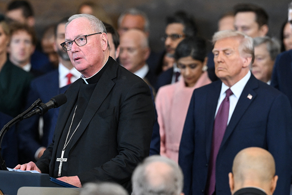 New York Cardinal Timothy Dolan delivers the invocation during U.S. President Donald Trump's swearing-in as the 47th U.S. president in the U.S. Capitol Rotunda in Washington Jan. 20, 2025. (OSV News/Saul Loeb, pool via Reuters)