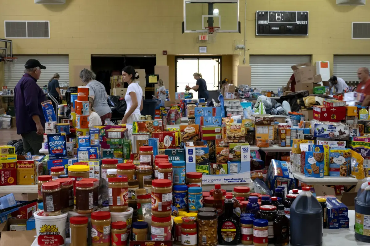 The Swannanoa First Baptist Church collects donations of food, water, and clothing for the community after Hurricane Helene.