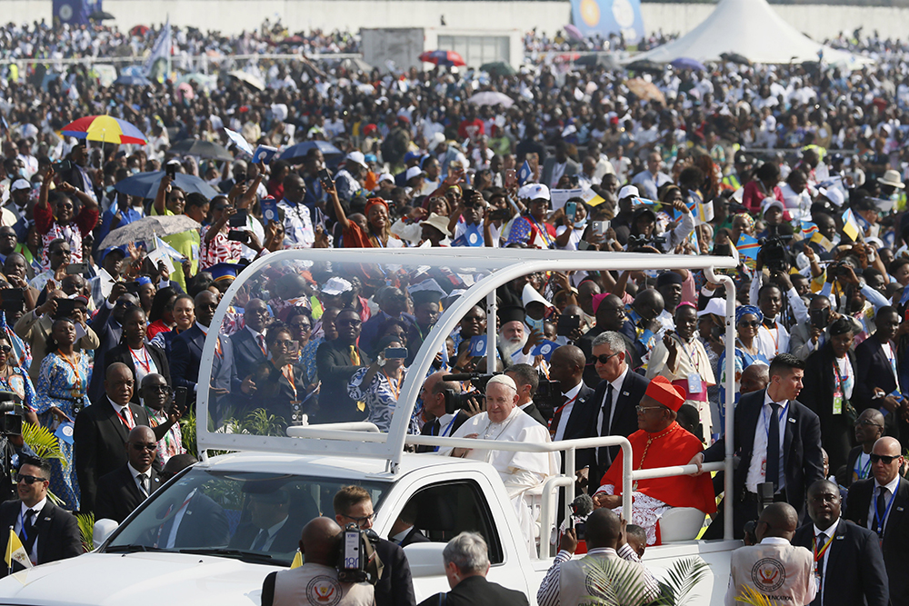 Pope Francis celebrates Mass at Ndolo airport in Kinshasa, Congo, Feb. 1, 2023. According to Congolese authorities, over 1 million people attended the Mass. (CNS/Paul Haring)