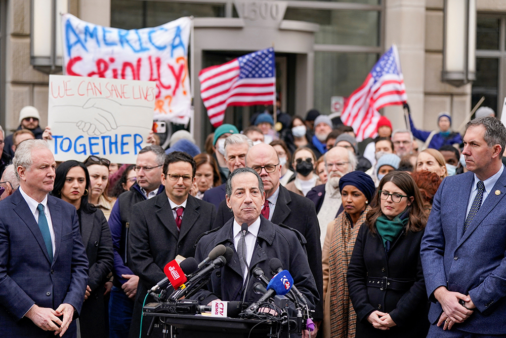 U.S. Rep. Jamie Raskin (D-MD) speaks outside the U.S. Agency for International Development (USAID) building, after billionaire Elon Musk, who is heading U.S. President Donald Trump's drive to shrink the federal government, said work is underway to shut down the U.S. foreign aid agency USAID, in Washington, U.S., Feb. 3, 2025. (Reuters/Kent Nishimura)