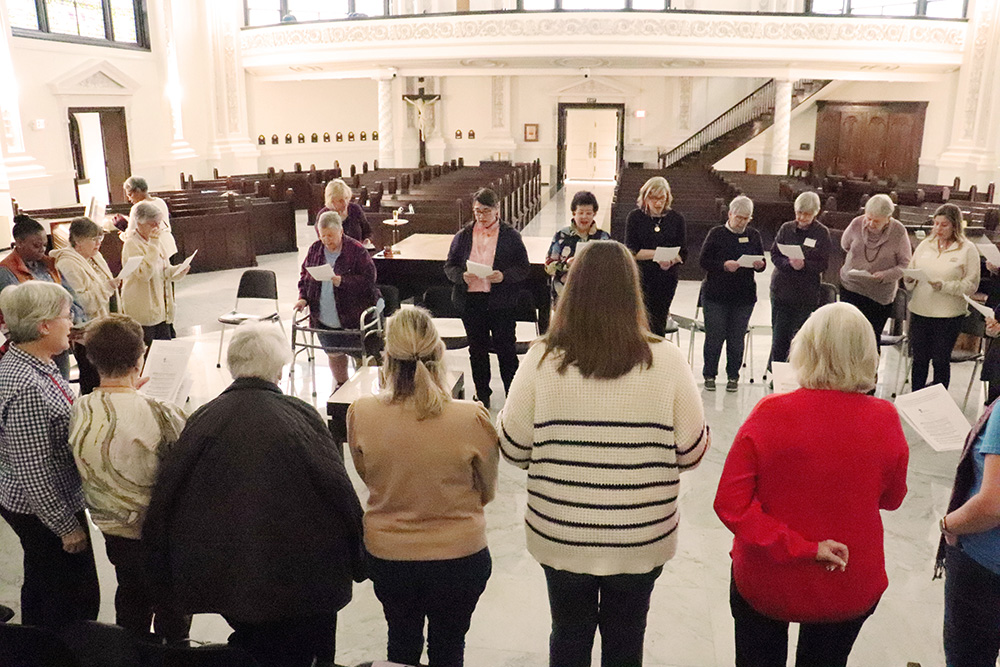 Associates of the Ursuline Sisters of Louisville pray in the congregation's chapel at an associates meeting in February 2024. (Photo courtesy of the Ursuline Sisters of Louisville)