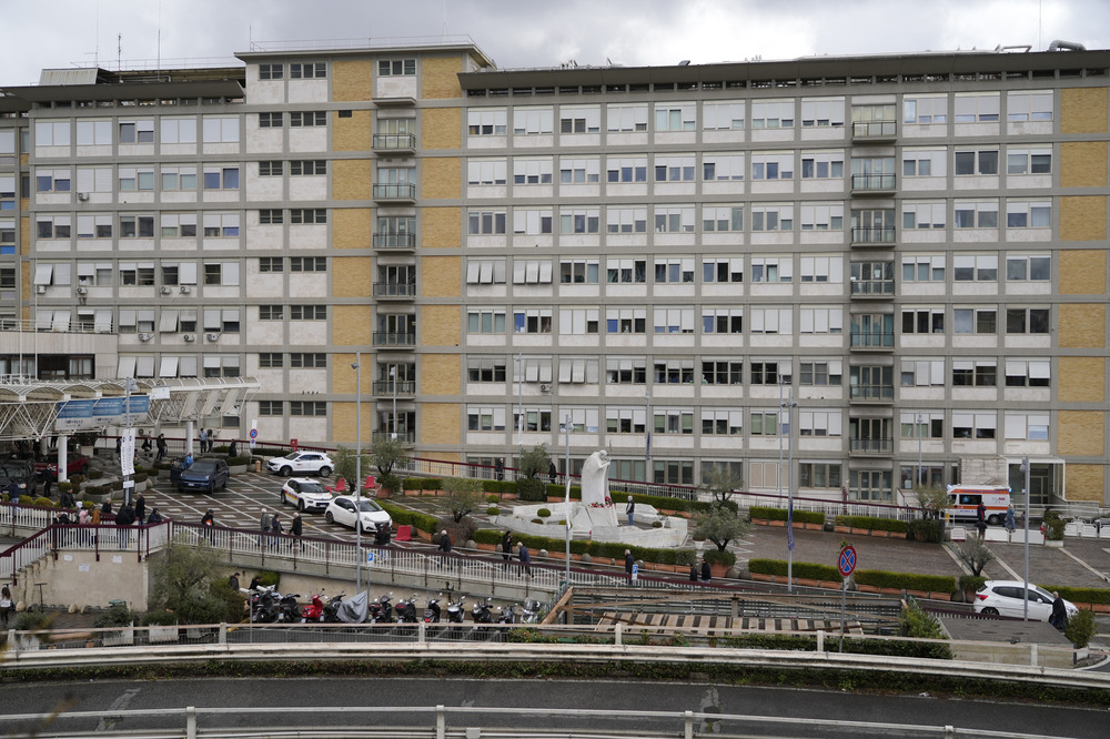 Exterior of hospital building. 