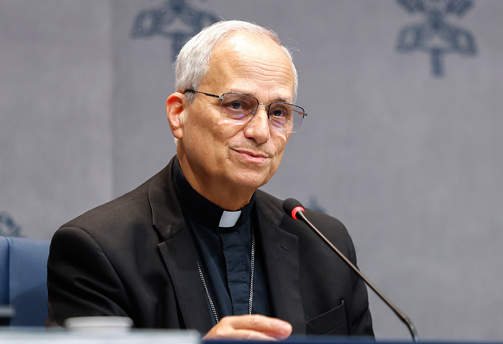 Chicago-born Cardinal Robert Prevost, prefect of the Dicastery for Bishops, speaks at a press briefing on the Synod of Bishops at the Vatican Oct. 23, 2024. (CNS/Lola Gomez)