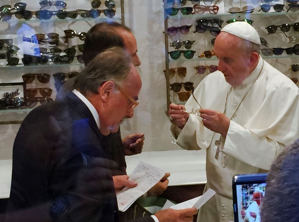 pope in eyeglass store