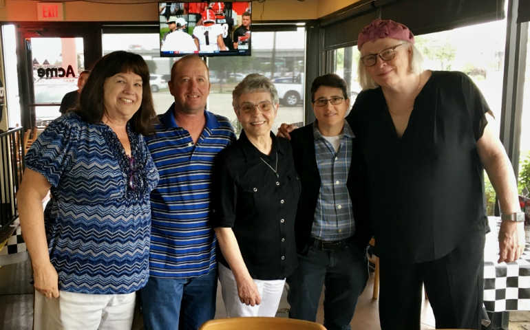 From left, Courtney, Sean, Sr. Luisa Derouen, Maxx and Dawn gather to share wonderful seafood in New Orleans in April. (Provided photo)