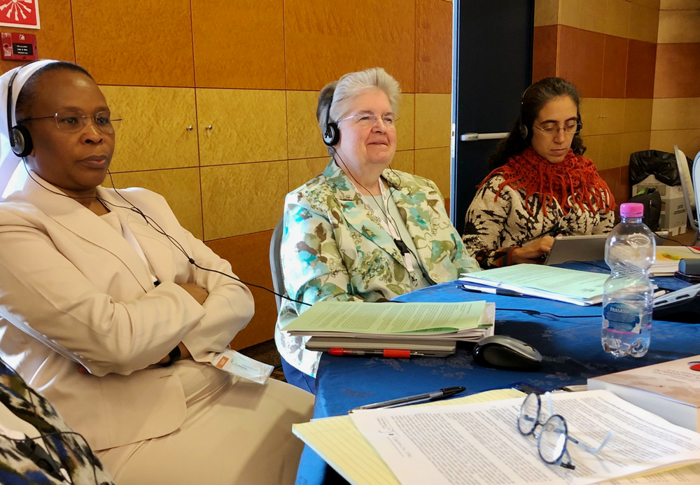 LCWR executive director Sr. Carol Zinn, second from right, listens during the International Union of Superiors General plenary in May in Rome. (Courtesy of LCWR)