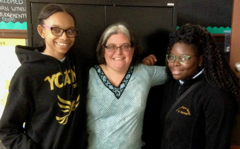 Mercy Sr. Jennifer Wilson with two of her students (Jennifer Ness)