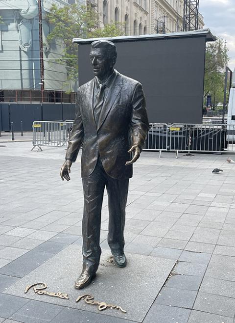 A statue of Ronald Reagan is pictured in the center of Budapest, Hungary. (NCR photo/Christopher White)