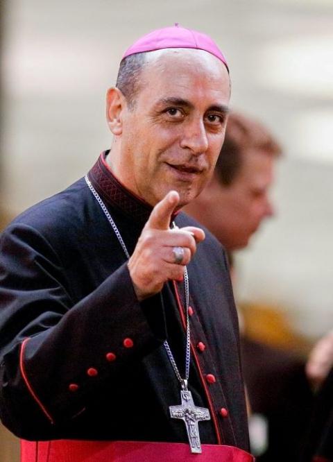 Archbishop Víctor Manuel Fernández, appointed prefect of the Dicastery for the Doctrine of the Faith by Pope Francis July 1, is pictured in this file photo at the conclusion of extraordinary Synod of Bishops on the family at the Vatican Oct. 18, 2014. (CNS/Paul Haring)