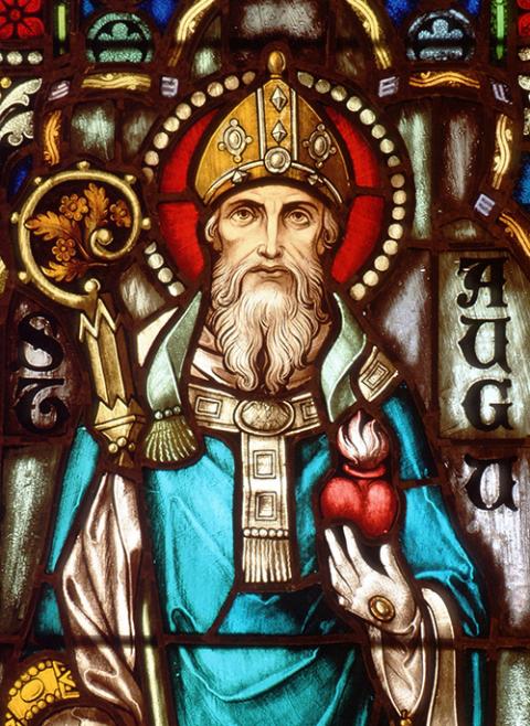 St. Augustine of Hippo, depicted in a stained-glass window in Crosier House in Phoenix, reminds us in the Liturgy of the Hours that "the Temple that Solomon built to the Lord was a type and figure of the future Church as well as the body of the Lord." (OSV News/Crosiers)