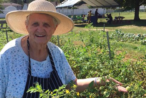 Sr. Jeanne Clark, a member of the Sisters of St. Dominic of Amityville, New York, is pictured at Homecoming Farm, a community-supported agriculture project on the grounds of the Dominican motherhouse. (Courtesy of Meiling Sandy Ku)