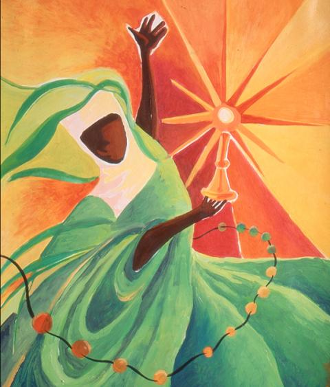 A pivotal moment in Br. Mickey McGrath's journey came when he encountered the story of Franciscan Sr. Thea Bowman. Over two weeks, he created nine paintings inspired by scenes from her life. (Courtesy of Mickey McGrath)