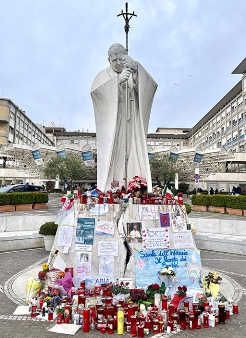 The statue of St. John Paul II at Gemelli Hospital (NCR photo/Camillo Barone)