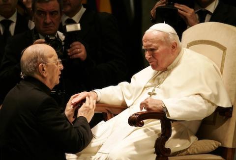 Pope John Paul II blesses Fr. Marcial Maciel Degollado, founder of the Legionaries of Christ, at the Vatican in 2004 (CNS/Reuters/Tony Gentile)