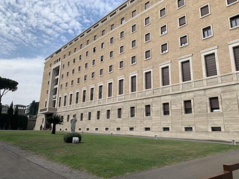 Elevation of a plain seven-story stone building