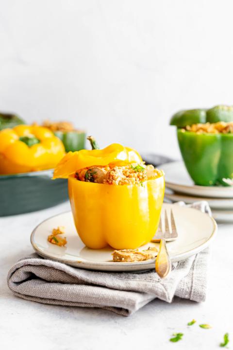 A bell pepper stuffed with tempeh, cauliflower rice and vegetables (At Elizabeth's Table/Elizabeth Varga)