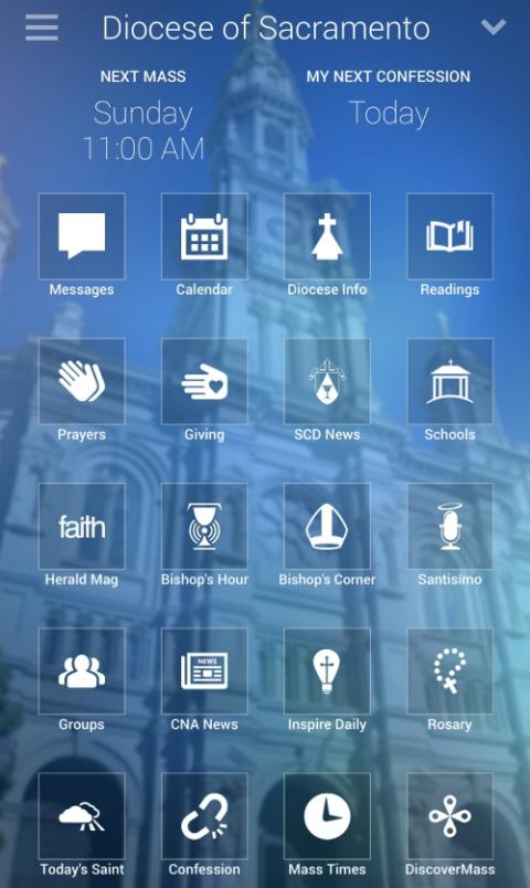 A cellphone screen image of the Sacramento Diocese's "myParish App" (Catholic Herald magazine/BeeJae Visitacion)