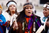 Women from Canada's First Nations are seen in St. Peter's Square after an audience with Pope Francis at the Vatican in April 1. (CNS/Reuters/Yara Nardi)