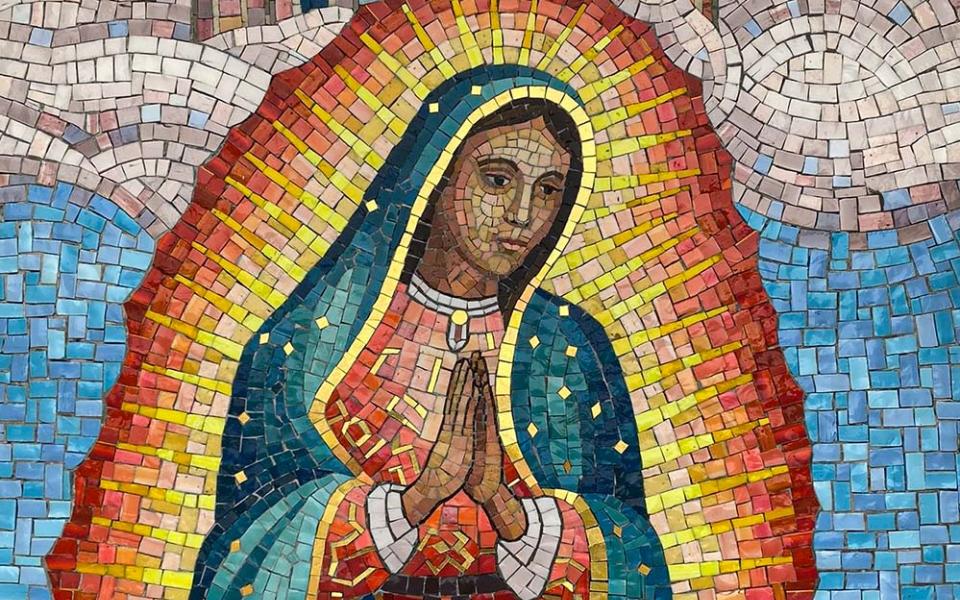 A mosaic depicts Our Lady of Guadalupe at a shrine to her at St. Juan Diego Catholic Church in Pasadena, Texas, Dec. 13, 2021. (CNS/Texas Catholic Herald/James Ramos)