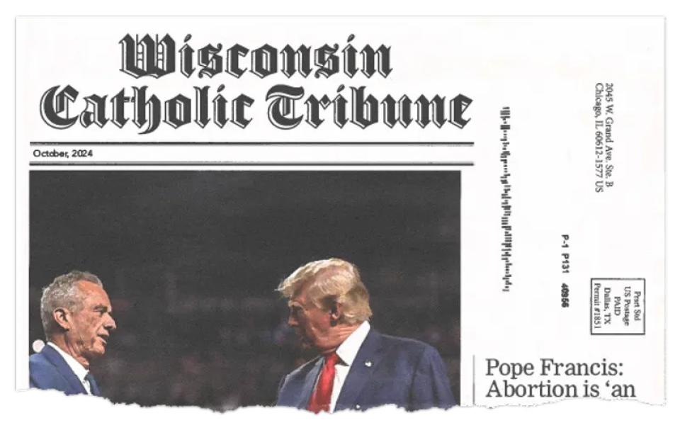 Traditional looking newspaper cover, with picture of Donald Trump. 