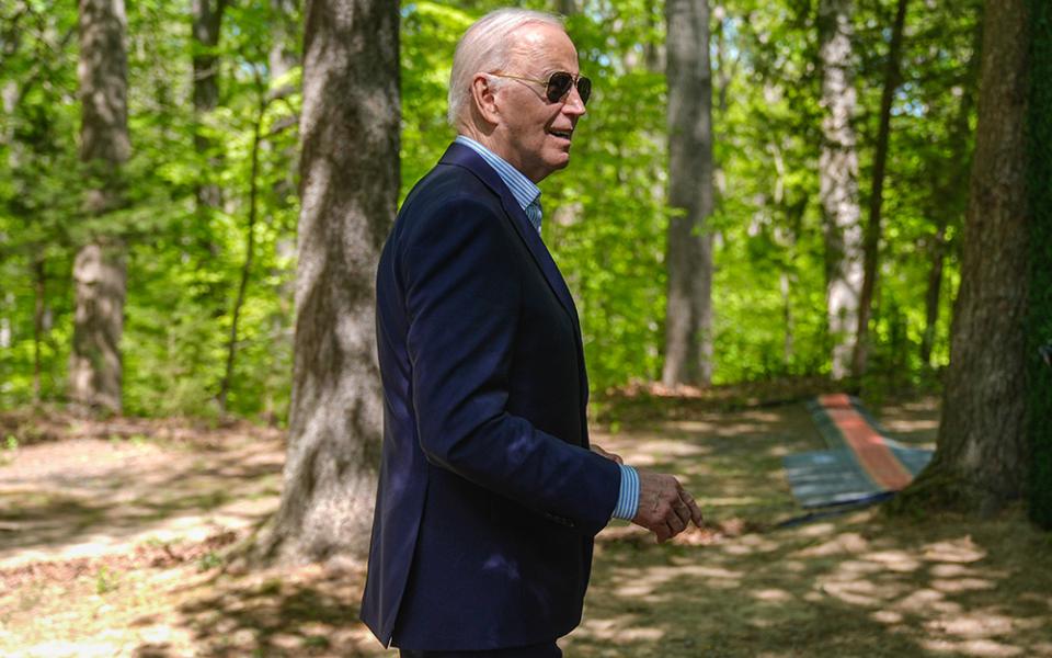 President Joe Biden is pictured after speaking at Prince William Forest Park on Earth Day, April 22, 2024, in Triangle, Virginia. In July Biden made a nearly unprecedented decision to end his 2024 reelection campaign. (AP/Manuel Balce Ceneta)