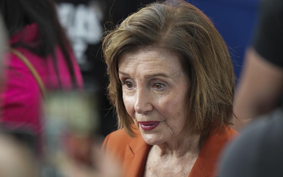 Rep. Nancy Pelosi, D-Calif., arrives ahead of Vice President Kamala Harris delivering a concession speech for the 2024 presidential election, Nov. 6, 2024, on the campus of Howard University in Washington. (AP photo/Stephanie Scarbrough)