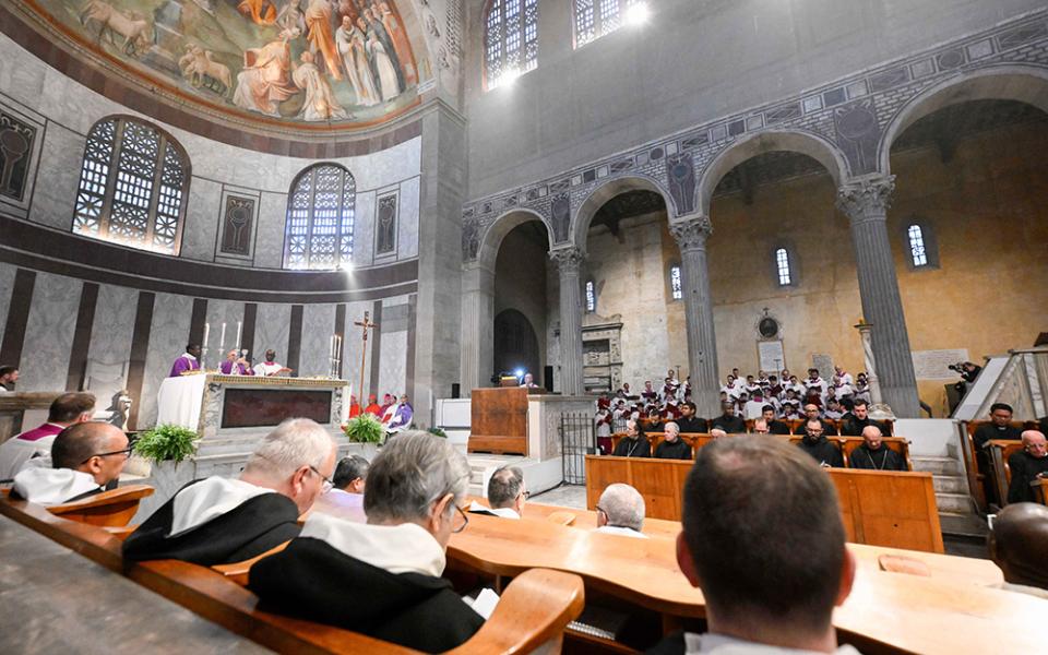 Cardinal Angelo De Donatis, head of the Apostolic Penitentiary, celebrates Ash Wednesday Mass at the Basilica of Santa Sabina March 5 in Rome. Pope Francis, who usually would preside, was receiving treatment at Rome's Gemelli Hospital. (CNS/Vatican Media)