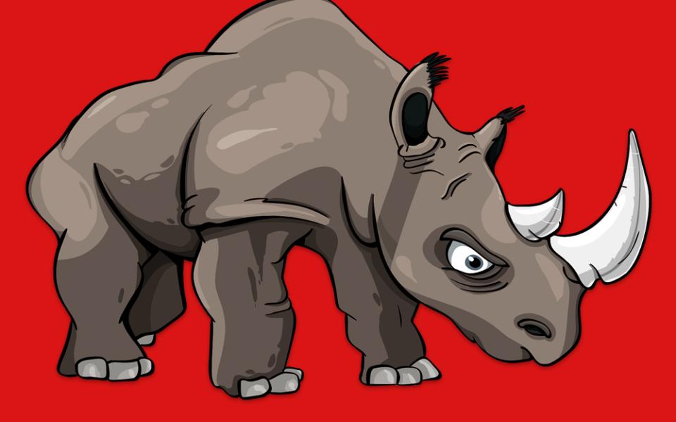 A cartoon rhinoceros against a red background (Pixabay/creozavr)