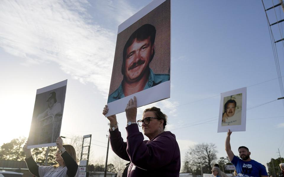 Protestors demonstrate outside the scheduled execution of South Carolina inmate Brad Sigmon, on March 7, 2025, in Columbia, S.C. (AP/Chris Carlson)