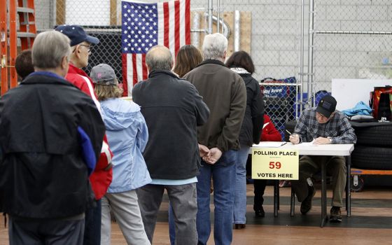 Voters line up prior to casting their ballots Nov. 6, 2018, at a polling station in Nesconset, New York, on Election Day . (CNS/Gregory A. Shemitz)