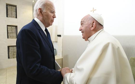 Pope Francis and U.S. President Joe Biden meet privately on the margins of the Group of Seven summit in Borgo Egnazia, in Italy's southern Puglia region, on June 14. (CNS/Vatican Media)