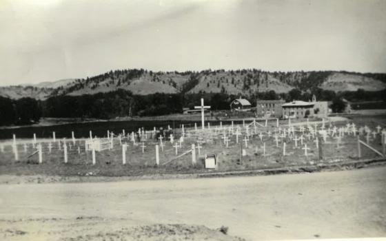 St. Labre Cemetery is pictured around 1930. A 16-month investigation found no evidence of unmarked graves but determined at least 113 students died while enrolled at the St. Labre boarding schools in Montana. (Courtesy of St. Labre Indian School Archives)