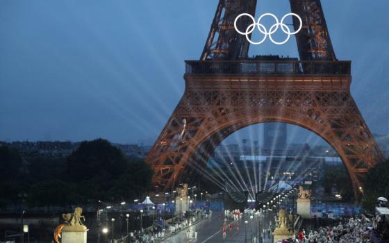 The Eiffel Tower is seen July 26 during the opening ceremony of the Paris 2024 Olympic Games. 