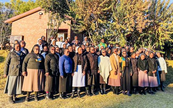 Sisters participating in the Winter School pose for a photo with Fr. Thabo Edward Kenke on June 14 at Regina Pacis Retreat Centre in Free State, South Africa. (Alphoncina Motlhasedi)