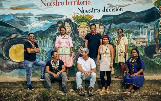 Amazon Frontlines co-founders (front row, center) Mitch Anderson and Nemonte Nenquimo, with partners from the Indigenous organization Ceibo Alliance (Courtesy of Amazon Frontlines)