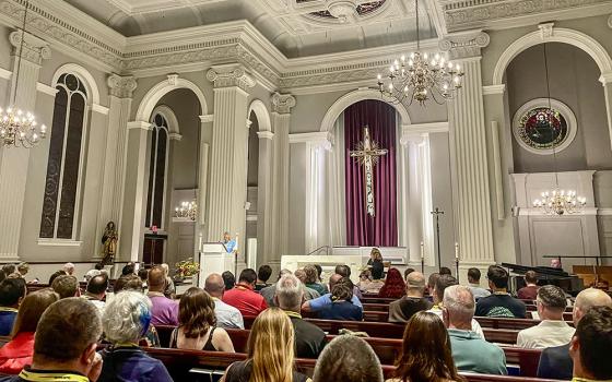 Catholic transgender woman Christina Zuba shares her story on Aug. 2 during the 2024 Outreach conference evening prayer at Holy Trinity Catholic Church in Washington, D.C. (NCR photo/Camillo Barone)